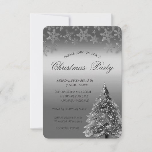 Silver Pine Tree, Stippen Sneeuwvlokken kerstfeest Kaart (Voorkant)