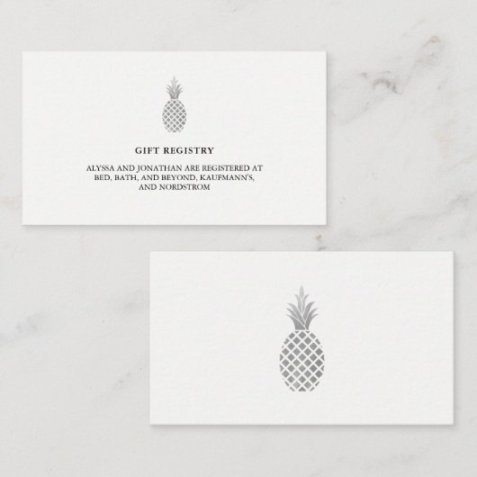 Silver Pineapple Gift Registry Invoegen Kaarten (Voorkant / Achterkant)