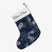 Silver Pinecone Navy Blue, gepersonaliseerd snowy Kleine Kerstsok (Achterkant (Hangend))