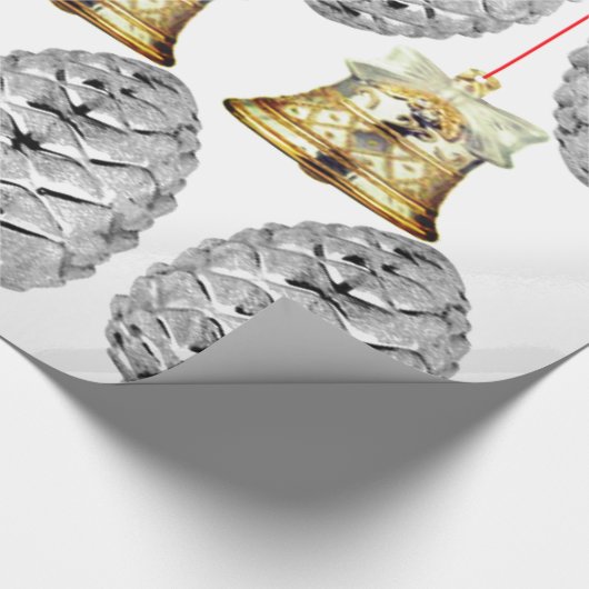 Silver Pinecones en Bells Wrapping Paper Cadeaupapier (Hoek)