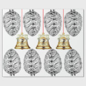 Silver Pinecones en Bells Wrapping Paper Cadeaupapier (Vlak)