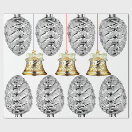 Silver Pinecones en Bells Wrapping Paper Cadeaupapier