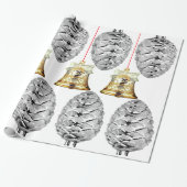 Silver Pinecones en Bells Wrapping Paper Cadeaupapier (Uitgerold)