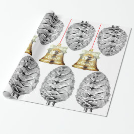 Silver Pinecones en Bells Wrapping Paper Cadeaupapier