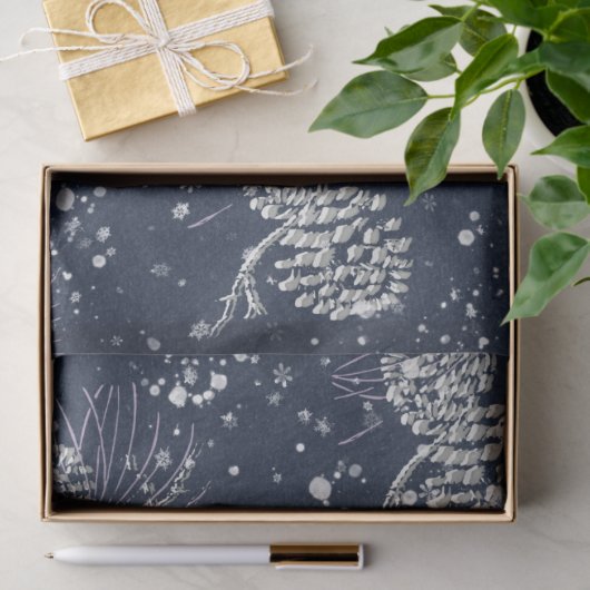 Silver Pinecones Snow Navy Blue Holiday Tissuepapier (Geschenk)
