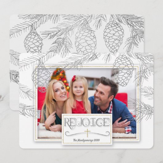 Silver Pines Rejoice Christelijke Cross Foto Feestdagenkaart (Voorkant / Achterkant)