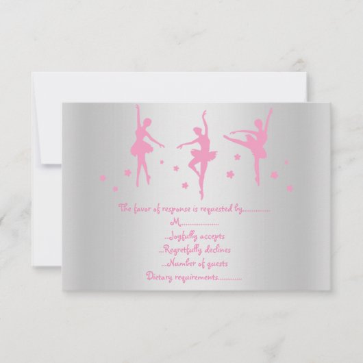 SILVER PINK BALLERINA RSVP KAART (Voorkant)