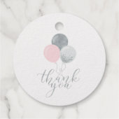Silver & Pink Balloon, Confetti 1e Verjaardag Foli Bedankjes Labels (Achterkant)