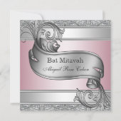 Silver Pink Bat Mitzvah Kaart (Voorkant)