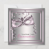 Silver Pink Black Masquerade Party Kaart (Voorkant)