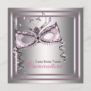 Silver Pink Black Masquerade Party Kaart