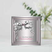 Silver Pink Black Masquerade Party Kaart (Staand voorkant)