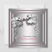 Silver Pink Black Masquerade Party Kaart (Voorkant)