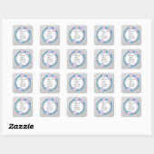 Silver Pink Blue Floral Roos Dank u Baby shower Vierkante Sticker (Vel)