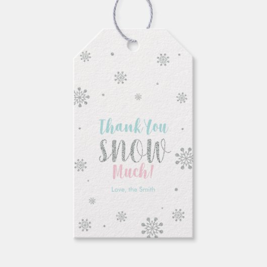 Silver, Pink & Blue Winter Wonderland Dank u Cadeaulabel (Voorkant)