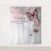 Silver Pink Butterfly Photo Backdrop Tapestations Wandkleed (Voorkant)