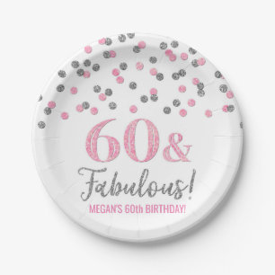 Silver Pink Confetti 60 en Fabulous Birthday Papieren Bordje