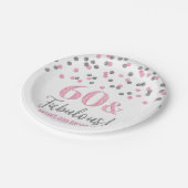 Silver Pink Confetti 60 en Fabulous Birthday Papieren Bordje (Gekanteld)