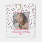 Silver Pink Confetti Baby eerste kerstfoto Keramisch Ornament (Links)