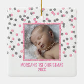 Silver Pink Confetti Baby eerste kerstfoto Keramisch Ornament (Achterkant)
