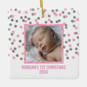 Silver Pink Confetti Baby eerste kerstfoto Keramisch Ornament (Voorkant)