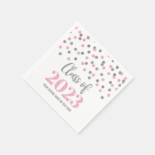 Silver Pink-Confetti Klasse van 2023 Napkins Servet (Hoek)