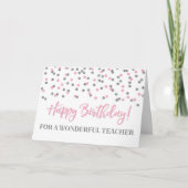 Silver Pink Confetti Teacher Birthday Kaart (Voorkant)