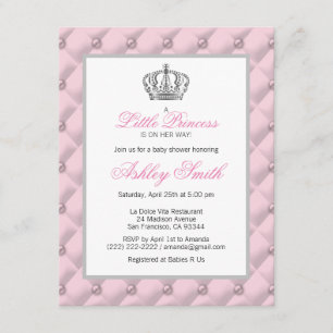 Silver Pink Crown Princess Baby shower Invitation Kaart