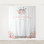 Silver Pink Crown Princess Birthday Photo Booth Wandkleed (Voorkant)