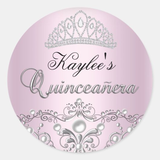 Silver & Pink Damask Pearl Quinceanera Sticker (Voorkant)