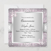 Silver & Pink Damask Pearl Quinceanera Uitnodiging (Achterkant)