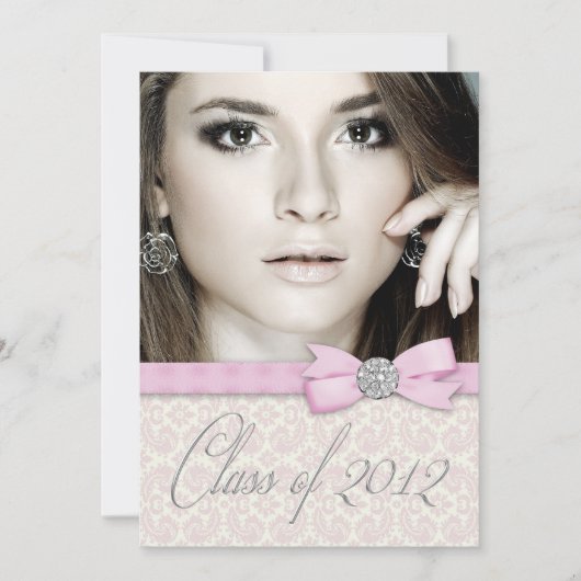 Silver Pink Damask Photo Graduation Aankondigingen (Voorkant)