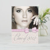 Silver Pink Damask Photo Graduation Aankondigingen (Staand voorkant)