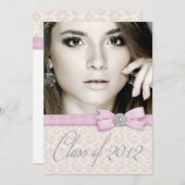 Silver Pink Damask Photo Graduation Aankondigingen (Voorkant / Achterkant)
