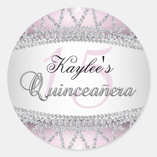 Silver & Pink Diamond Quinceanera Sticker (Voorkant)