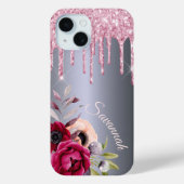 Silver Pink drips bloemennaamscript Case-Mate iPhone Case (Achterkant)
