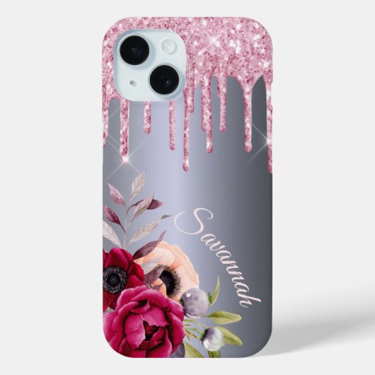 Silver Pink drips bloemennaamscript Case-Mate iPhone Case (Achterkant)
