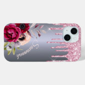 Silver Pink drips bloemennaamscript Case-Mate iPhone Case (Achterkant (horizontaal))