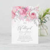 Silver & Pink Enchanted Floral Wedding Invitation Kaart (Staand voorkant)
