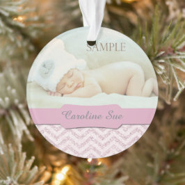 Silver Pink Faux Glitter Baby eerste kerstfoto Ornament