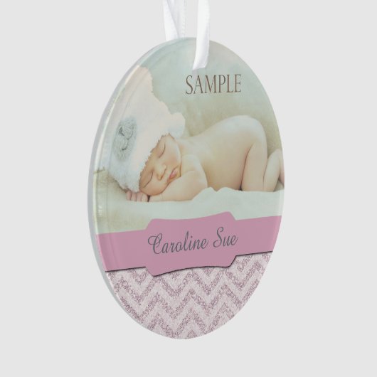 Silver Pink Faux Glitter Baby eerste kerstfoto Ornament (voorkant)