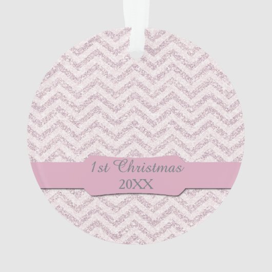 Silver Pink Faux Glitter Baby eerste kerstfoto Ornament (achterkant)