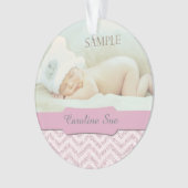 Silver Pink Faux Glitter Baby eerste kerstfoto Ornament (voorkant)