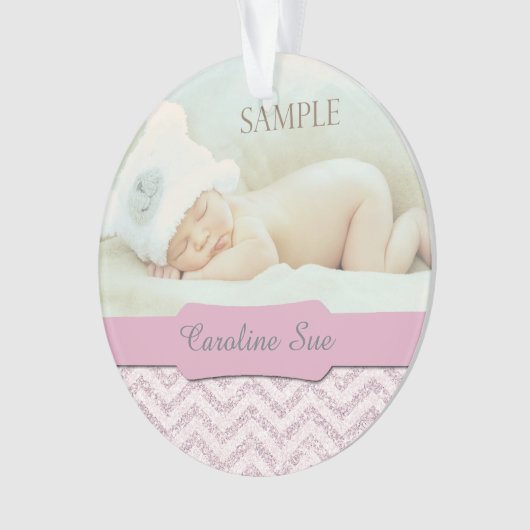 Silver Pink Faux Glitter Baby eerste kerstfoto Ornament (voorkant)