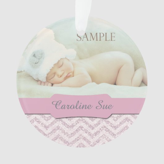 Silver Pink Faux Glitter Baby eerste kerstfoto Ornament (voorkant)