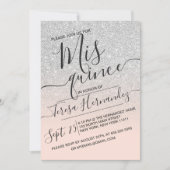 Silver Pink Faux Sparkly Glitter Ombre Quinceañera Kaart (Voorkant)