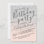 Silver Pink Faux Sparkly Glitter Ombre Verjaardag Kaart (Voorkant)