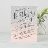 Silver Pink Faux Sparkly Glitter Ombre Verjaardag Kaart (Staand voorkant)