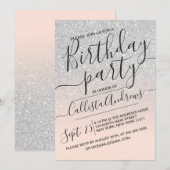 Silver Pink Faux Sparkly Glitter Ombre Verjaardag Kaart (Voorkant / Achterkant)