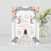 Silver & Pink Floral Charra Quinceanera Birthday Kaart (Staand voorkant)